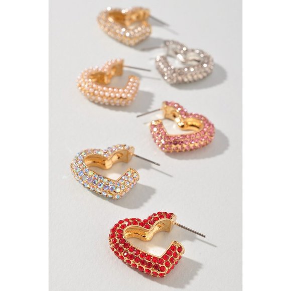 NEW Sparkly Bling Rhinestone Heart Love Hoop Earrings Cute Pretty Y2K Barbiecore - Picture 7 of 7